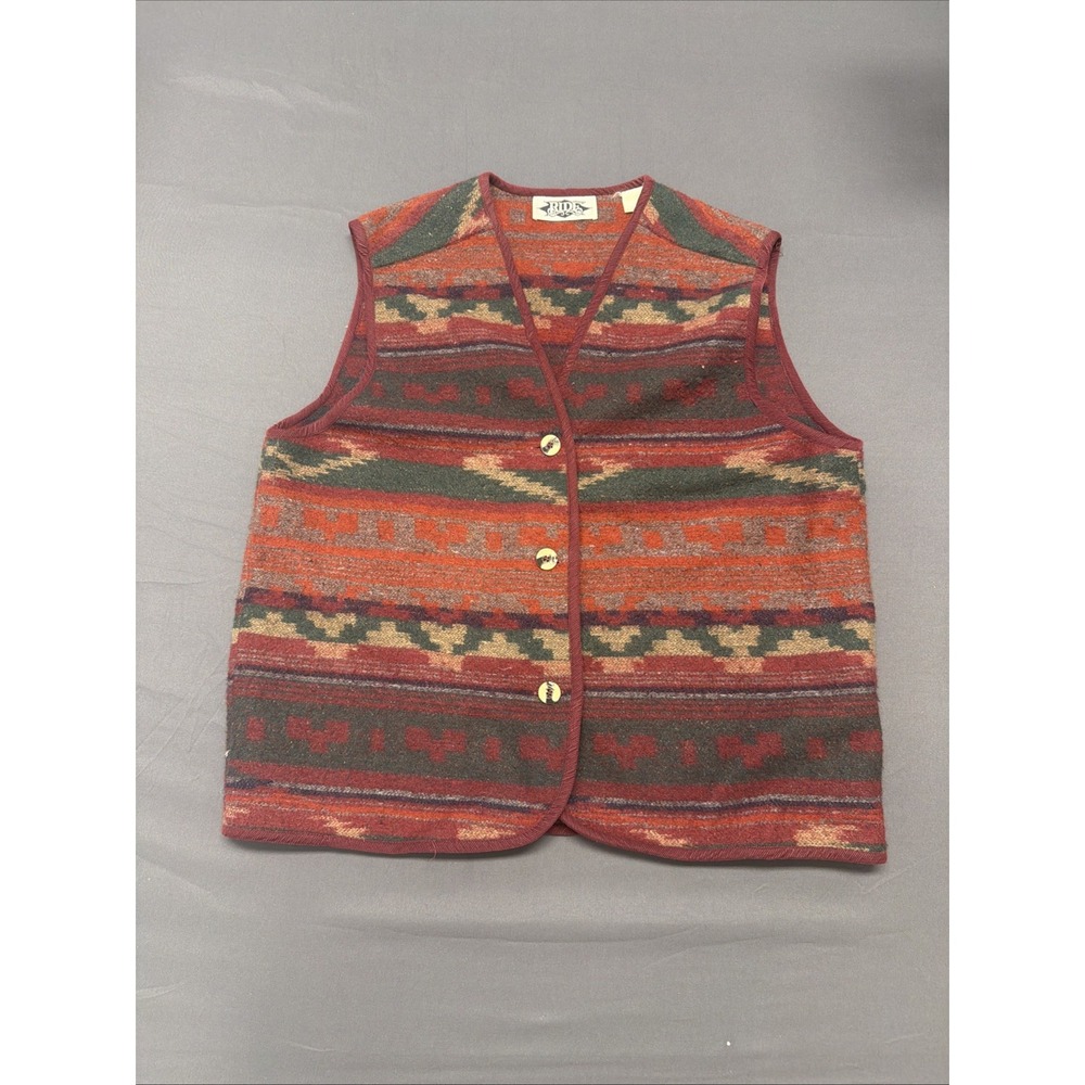 Ride brand Southwestern-style vest features a vibrant geometric pattern in red L